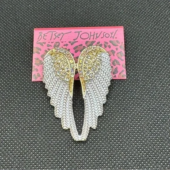 BROOCH! Betsey Johnson Angel Wing Brooch w/ AB Gemstones BNWT - Picture 5 of 6